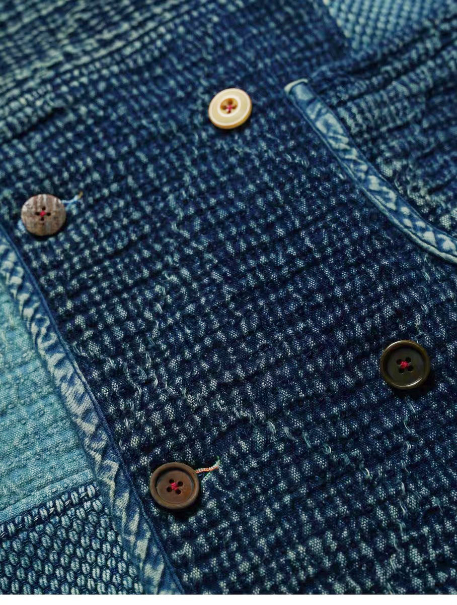 SHAW CLASSY PATCHWORK DOUBLE FRONT JACKET<刺し子パッチワークダブルジャケット>