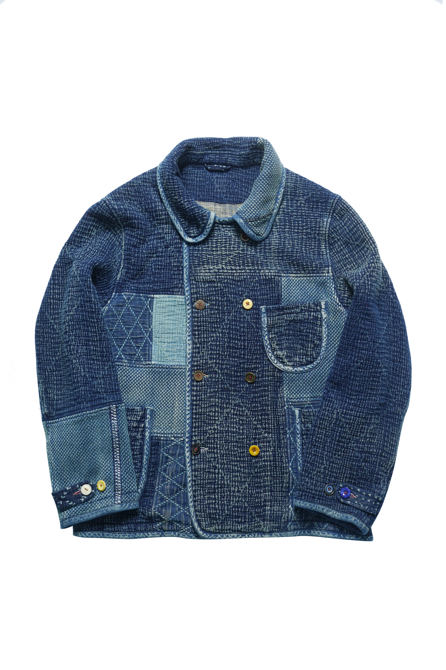 SHAW CLASSY PATCHWORK DOUBLE FRONT JACKET<刺し子パッチワークダブルジャケット>