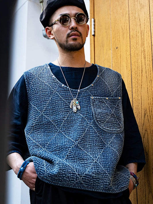 SHAW CLASSY HEAVY SASHIKO OVER SIZE VEST <刺し子プルオーバーベスト>