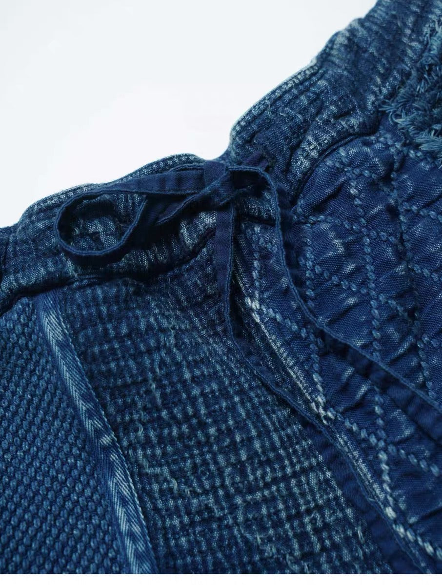 SHAW CLASSY SASHIKO STICH SHORTS<インディゴ刺し子パッチワークショーツ>