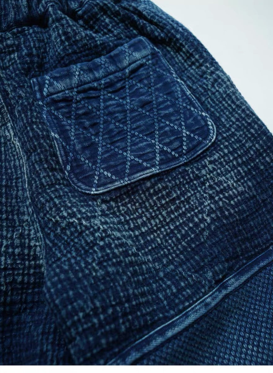 SHAW CLASSY SASHIKO STICH SHORTS<インディゴ刺し子パッチワークショーツ>