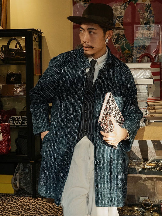 SHAW CLASSY HEAVY SASHIKO WHITE LINE COAT<刺し子ラグランコート>