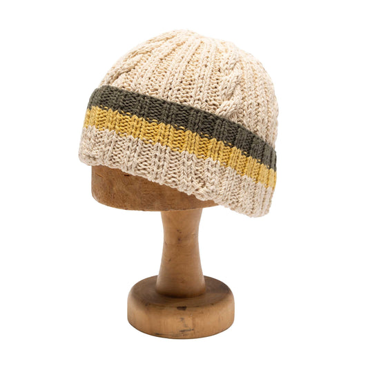 Allevol x Inverallan 22F Rib & Cable Hat Ecru Cotton100%