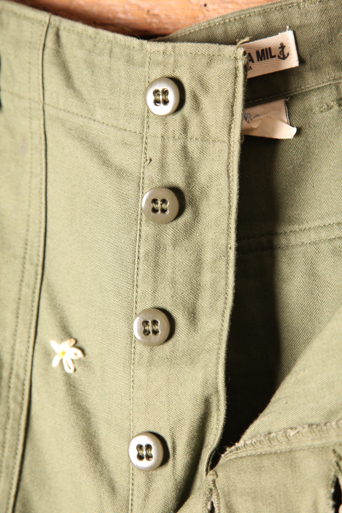 SHANANA MIL<シャナナミル> US ARMY OG-107 Re-make Trousers ボタンフライ実寸W32 相当_SM6