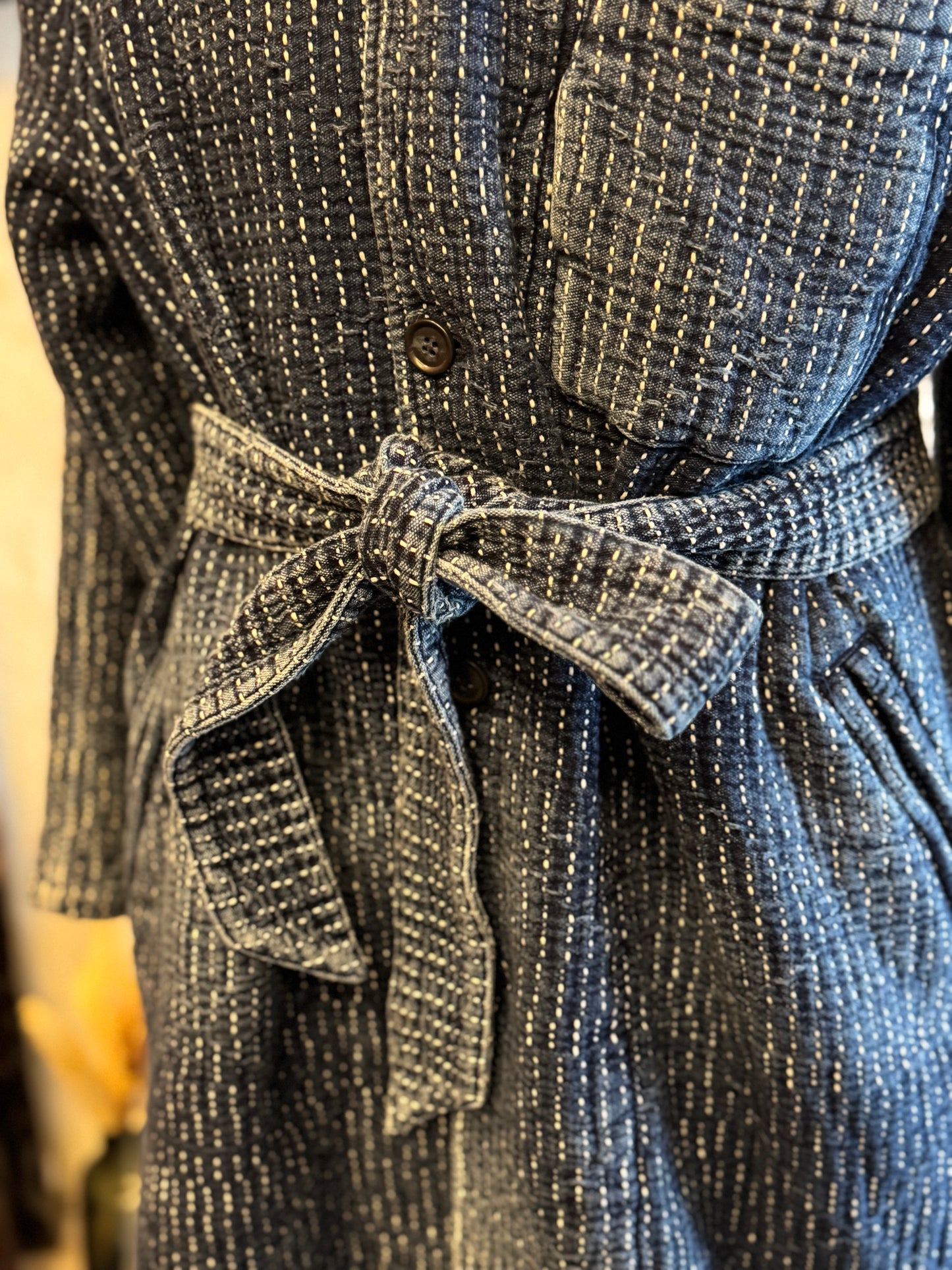 SHAW CLASSY HEAVY SASHIKO WHITE LINE COAT