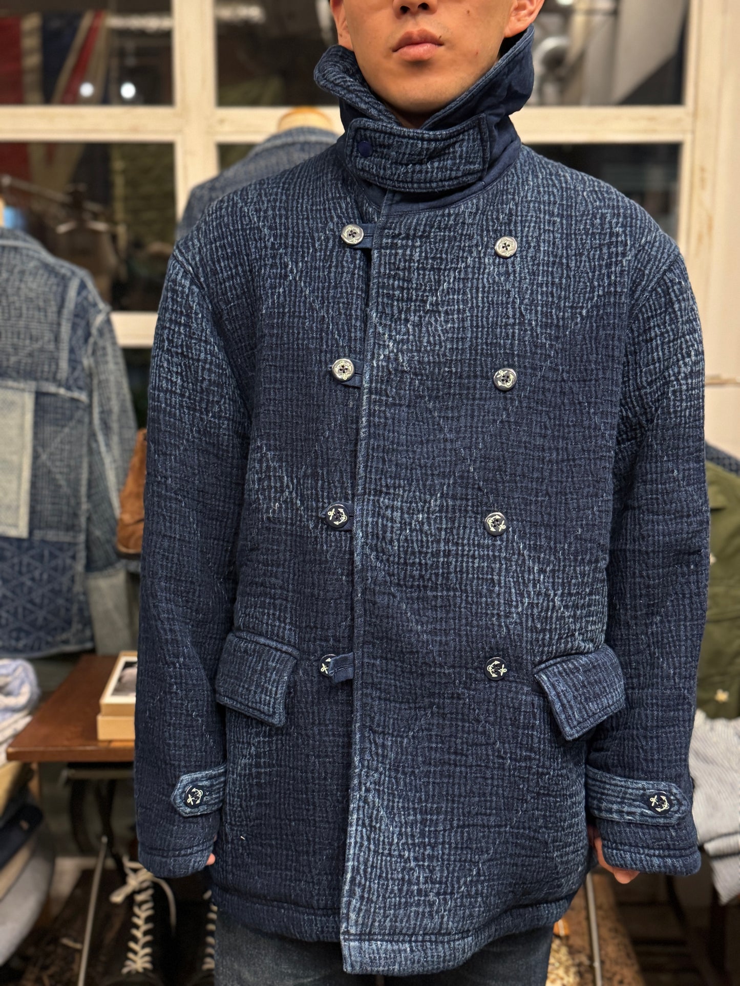 SHAW CLASSY HEAVY SASHIKO DOUBLE PADDED COAT 刺し子ショールカラーコート