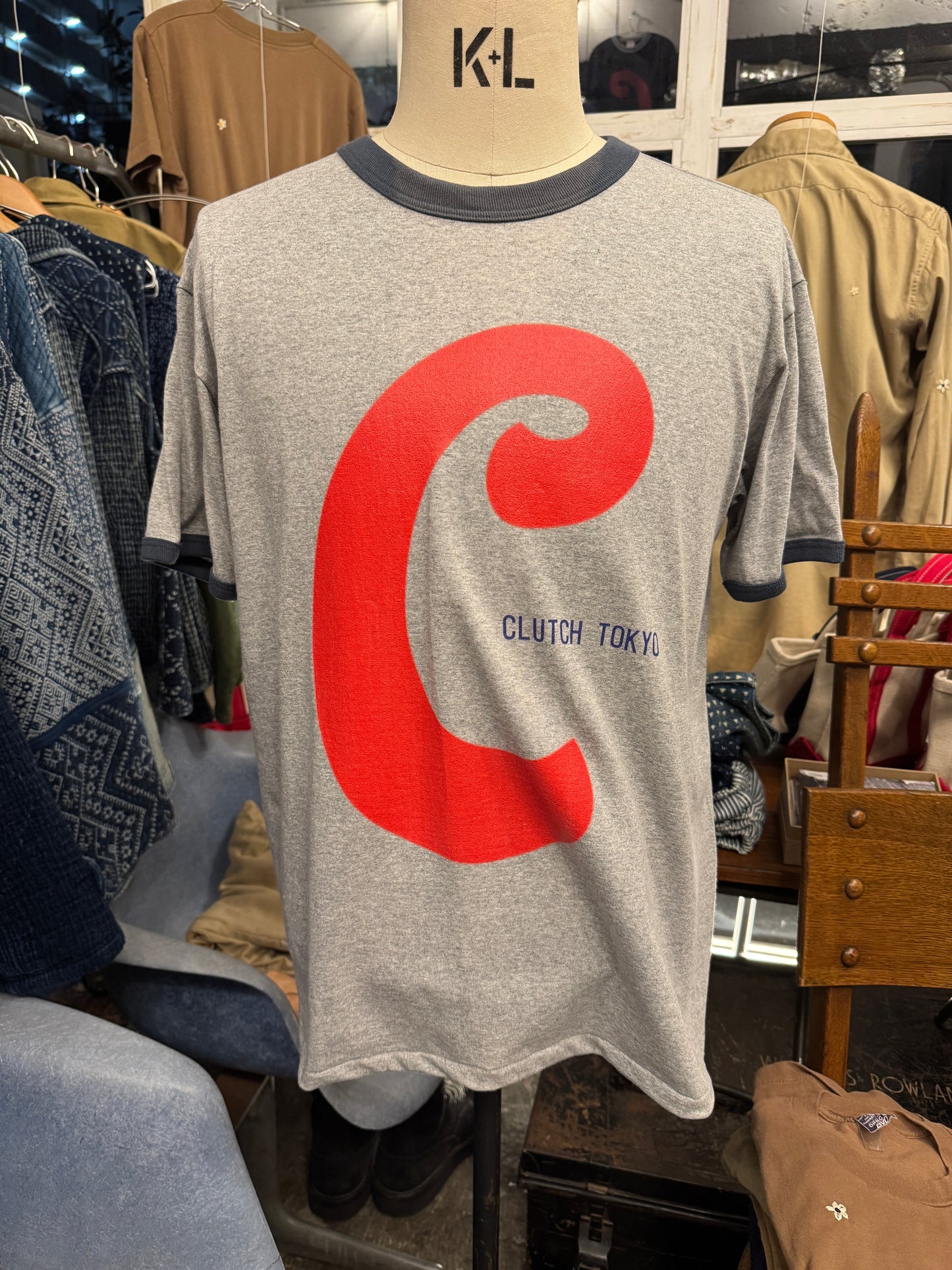 CLUTCH TOKYOオリジナルリンガーTシャツ Original Ring Tee Gray x Navy(在庫僅少)