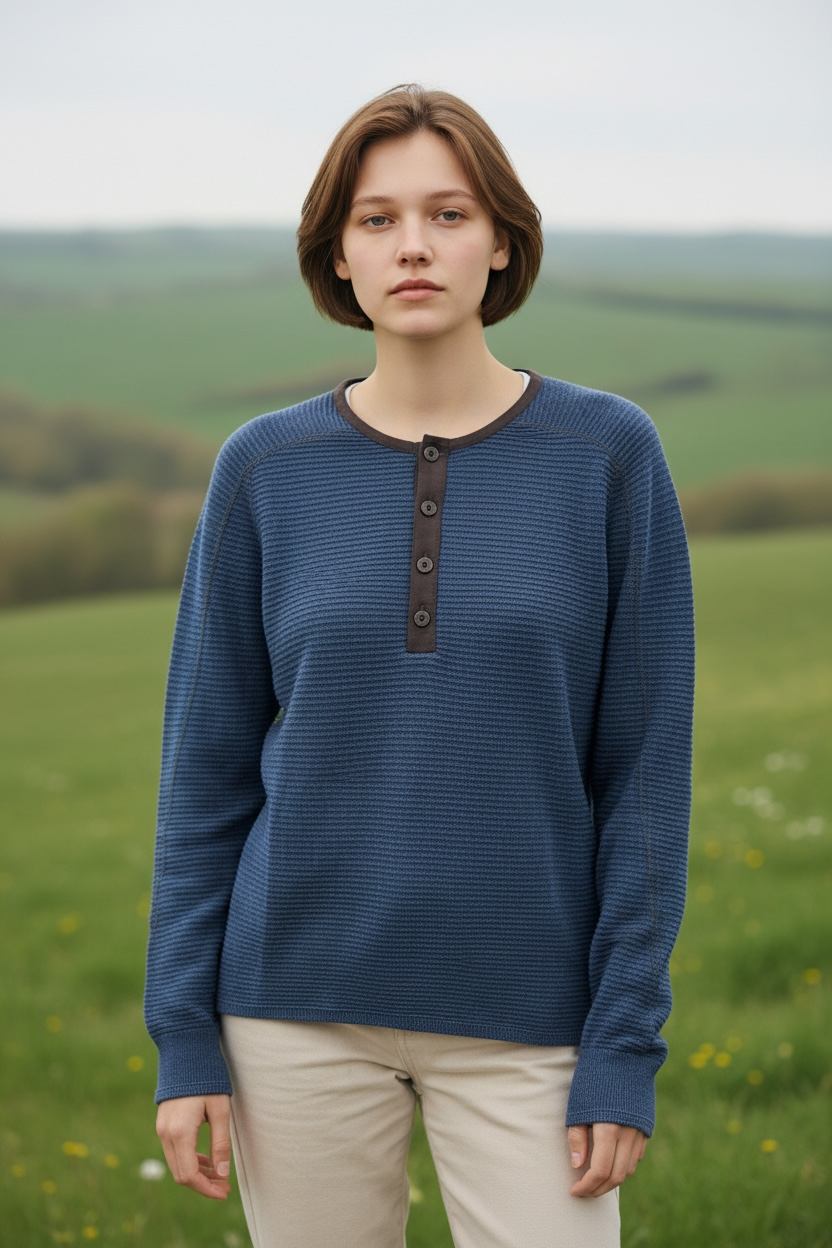 Fleurs de Bagne boarder HENLEY TEE SHIRT<インディゴヘンリーネック長袖Teeシャツ>