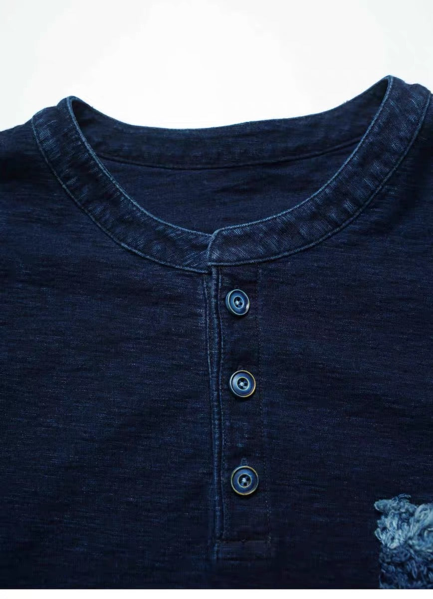 SHAW CLASSY INDIGO HENLEY TEE SHIRT<インディゴヘンリーネックTeeシャツ>