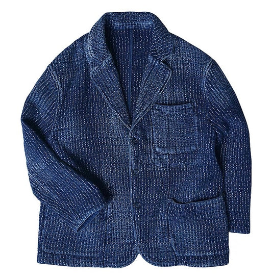 SHAW CLASSY HEAVY SASHIKO WHITE LINE TAILORED JACKET　刺し子ジャケット