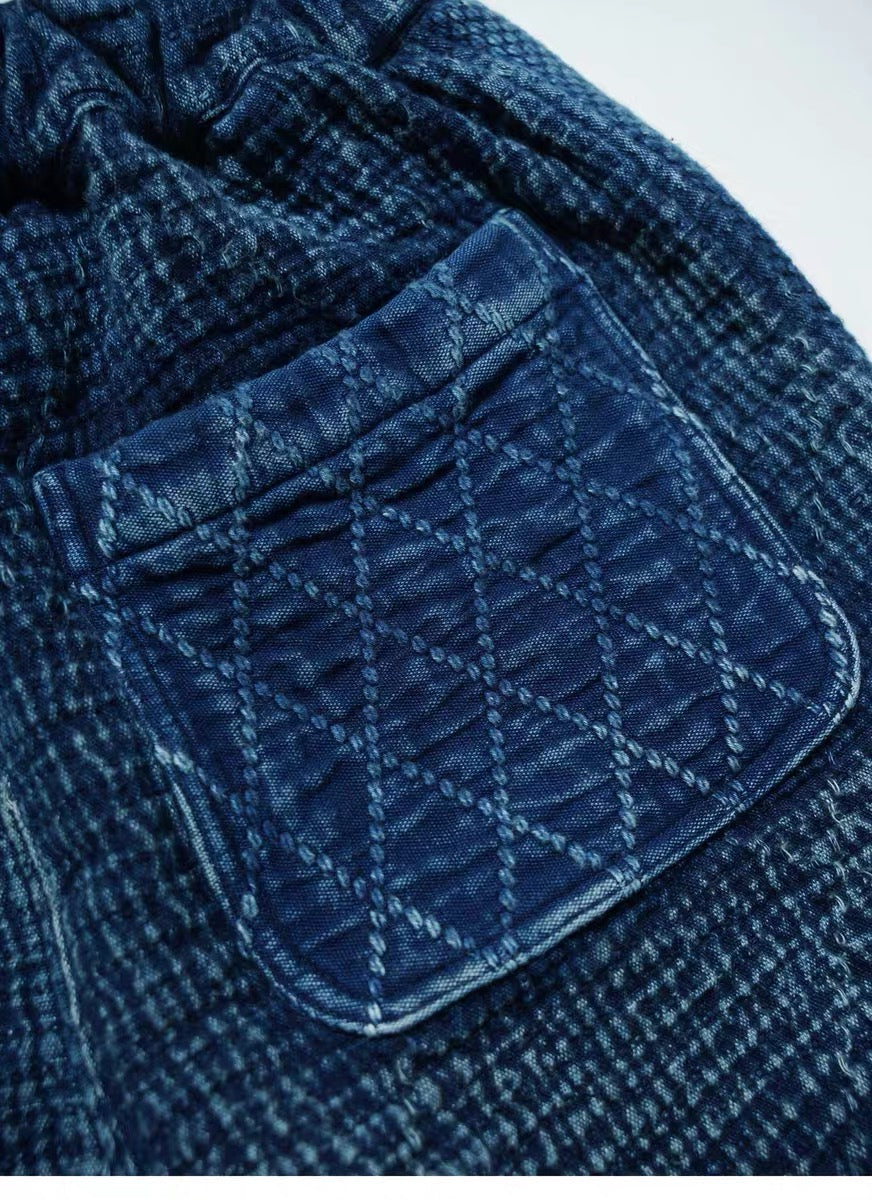 SHAW CLASSY SASHIKO STICH SHORTS<インディゴ刺し子パッチワークショーツ>