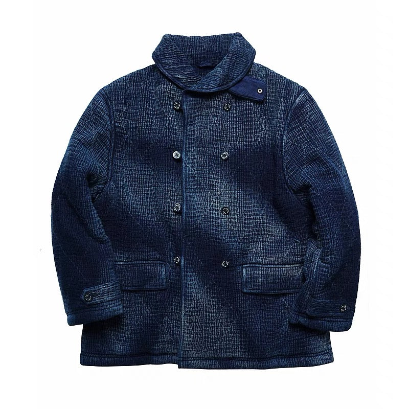 SHAW CLASSY HEAVY SASHIKO DOUBLE PADDED COAT　刺し子ショールカラーコート