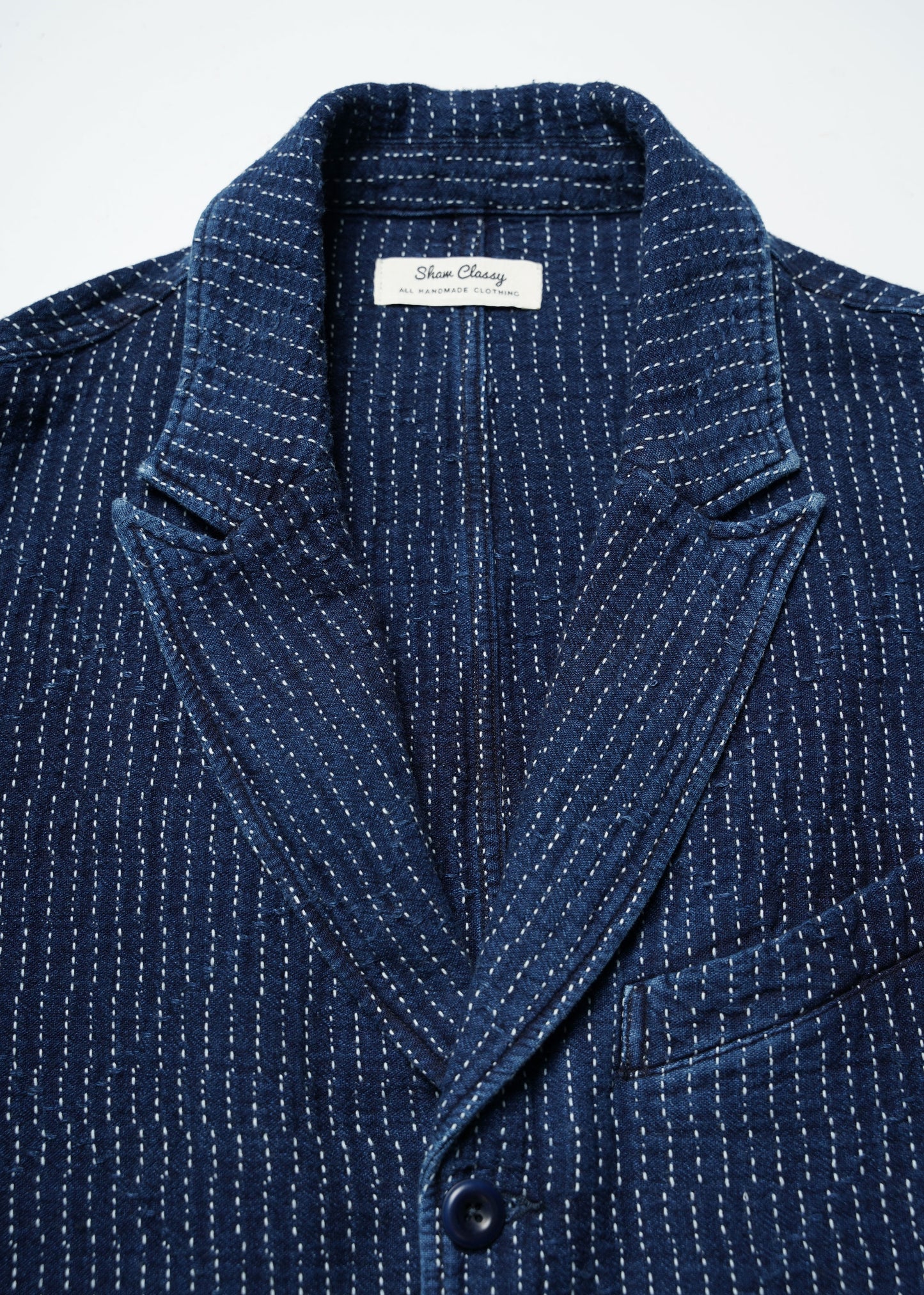 SHAW CLASSY SASHIKO TAILORED JACKET PEAKED LAPEL＜刺し子テーラードジャケット ピークドラペル＞