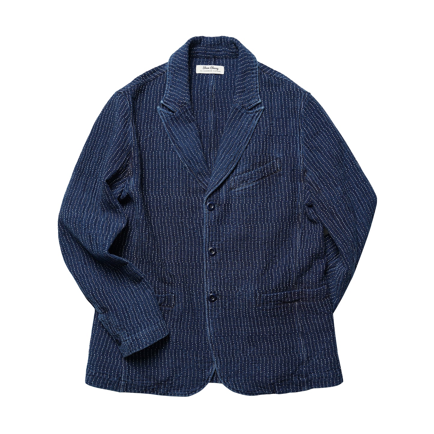 SHAW CLASSY SASHIKO TAILORED JACKET PEAKED LAPEL＜刺し子テーラードジャケット ピークドラペル＞