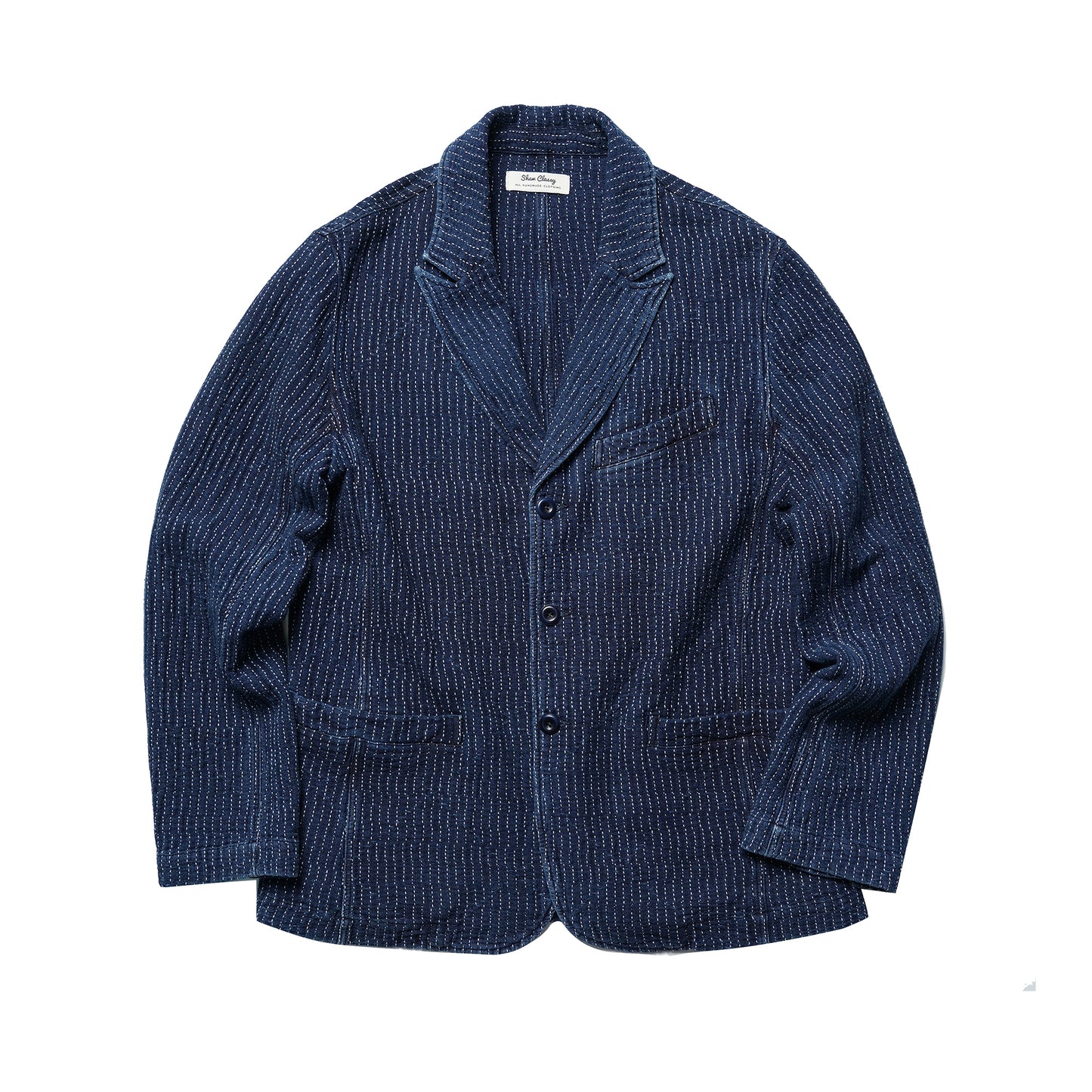 SHAW CLASSY SASHIKO TAILORED JACKET PEAKED LAPEL＜刺し子テーラードジャケット ピークドラペル＞