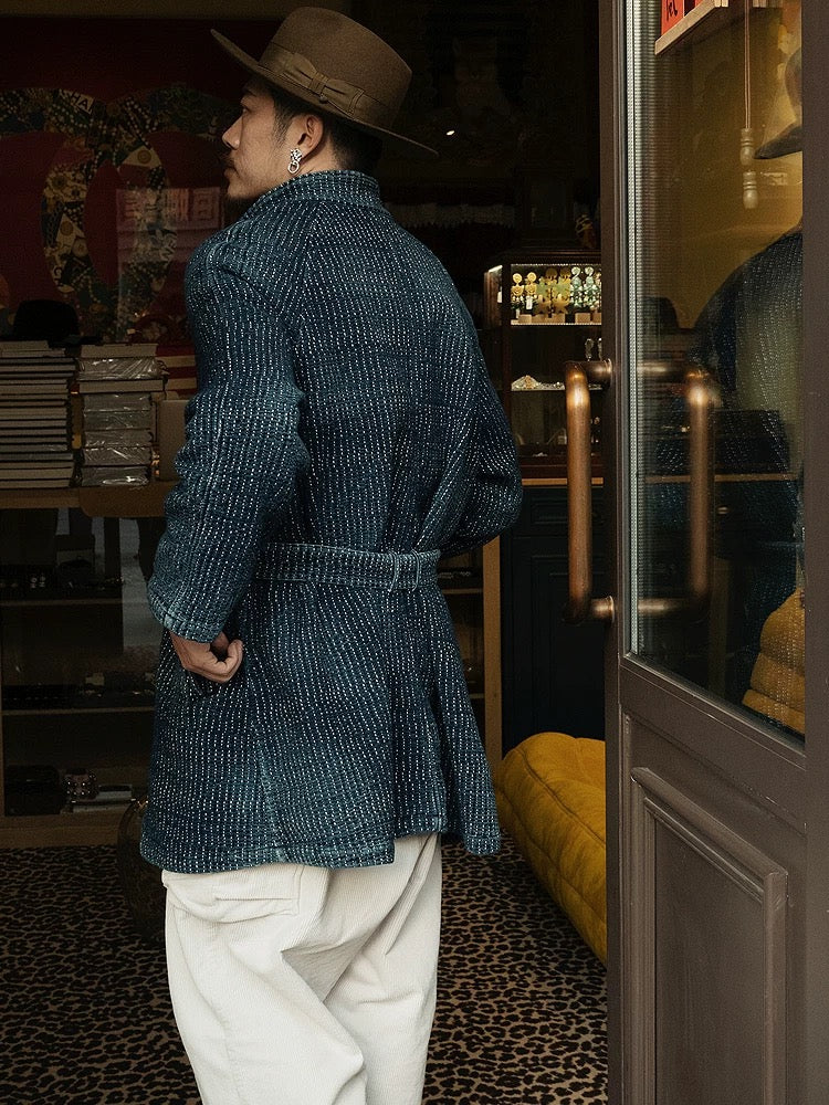 SHAW CLASSY HEAVY SASHIKO WHITE LINE COAT