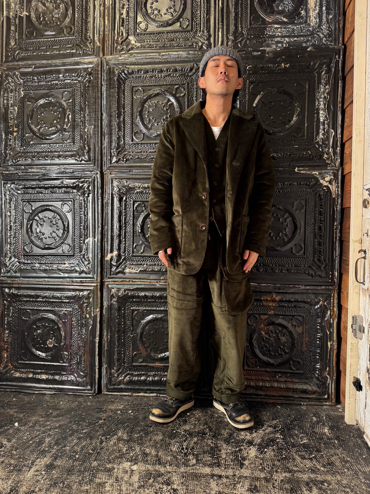 Fleurs de Bagne / Le Blazer “ANATOLE” キルティング裏地コーデュロイジャケット— Velours Kaki（ブリスベン・モス　コーデュロイ／カーキ）