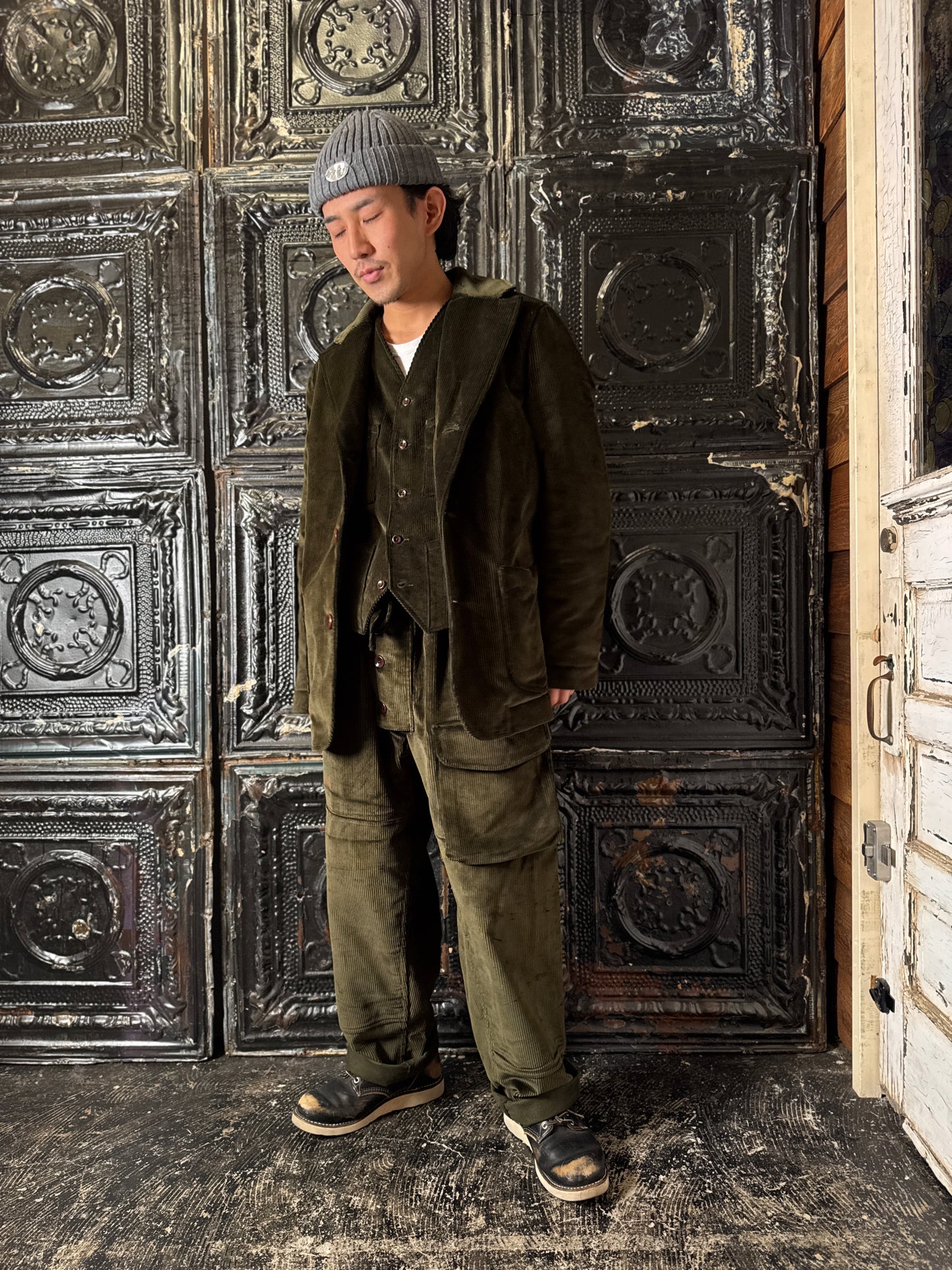 Fleurs de Bagne / Le Blazer “ANATOLE” キルティング裏地コーデュロイジャケット— Velours Kaki（ブリスベン・モス　コーデュロイ／カーキ）