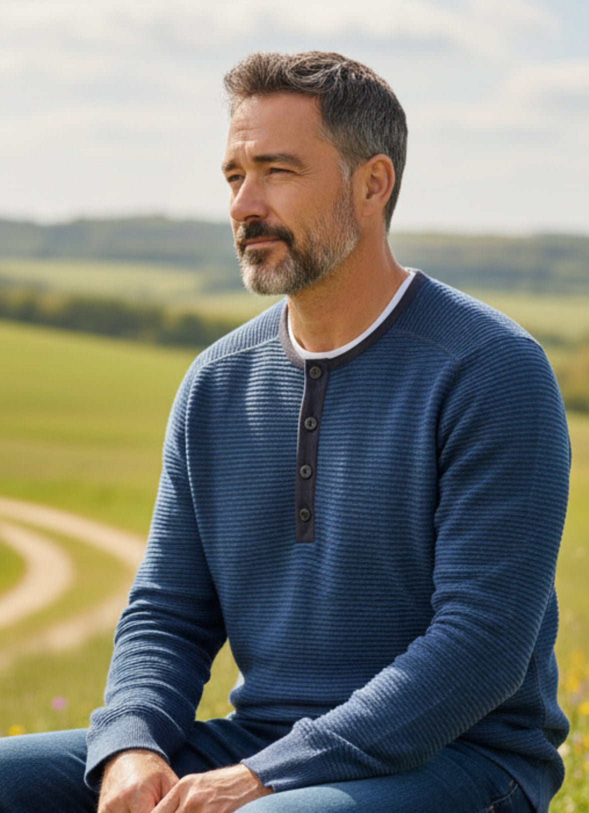 Fleurs de Bagne boarder HENLEY TEE SHIRT<インディゴヘンリーネック長袖Teeシャツ>