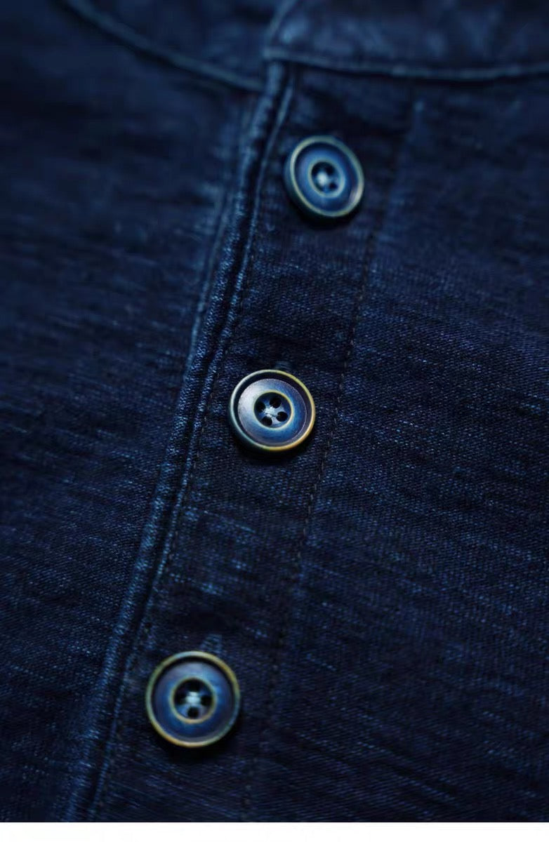 SHAW CLASSY INDIGO HENLEY TEE SHIRT<インディゴヘンリーネックTeeシャツ>